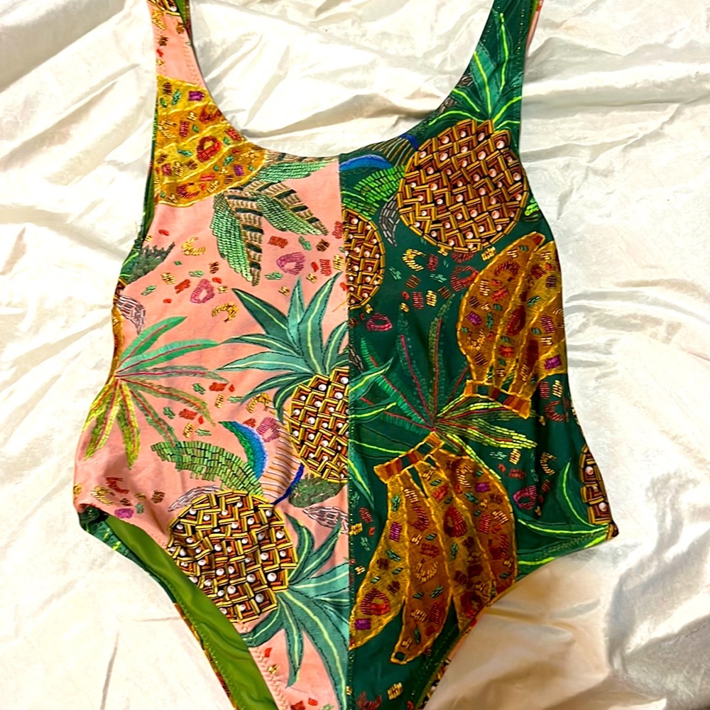 Farm rio, large one piece bikini with gold stitch